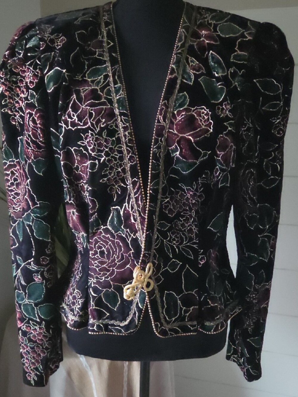 80s Vintage Nah Nah Collections Jonathan Tait Metallic Gold Tapestry Jacket Glam